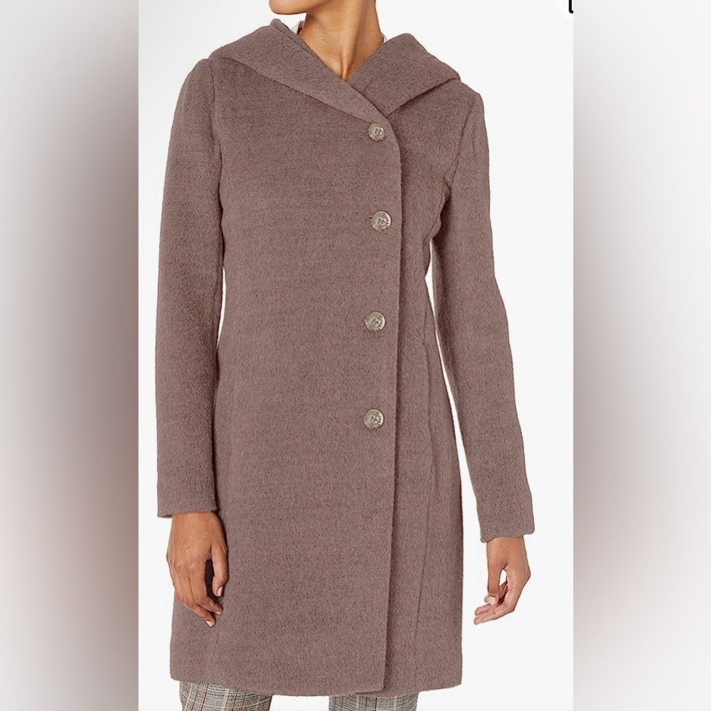 NWT COLE HAAN WOMENS ALPACA BLEND HOODED COAT 6 TAUPE
